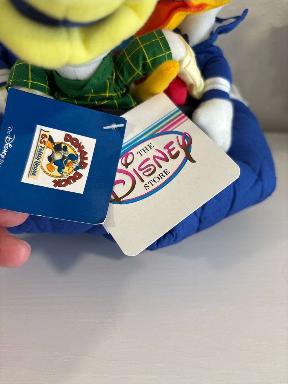 Disney Donald Duck Plush with The Disney Store Tag in Blue, Yellow, Green. - Picture 2 of 2